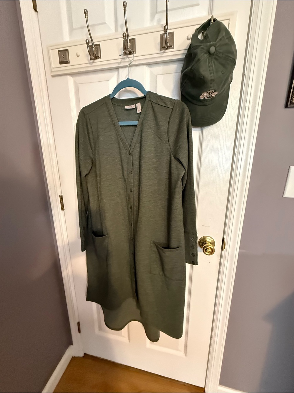 LOGO Olive  Long Sleeve Button-Front Dress,comfortable and pretty